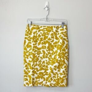 Loft Pencil Skirt White Mustard Floral Career Office Summer Spring